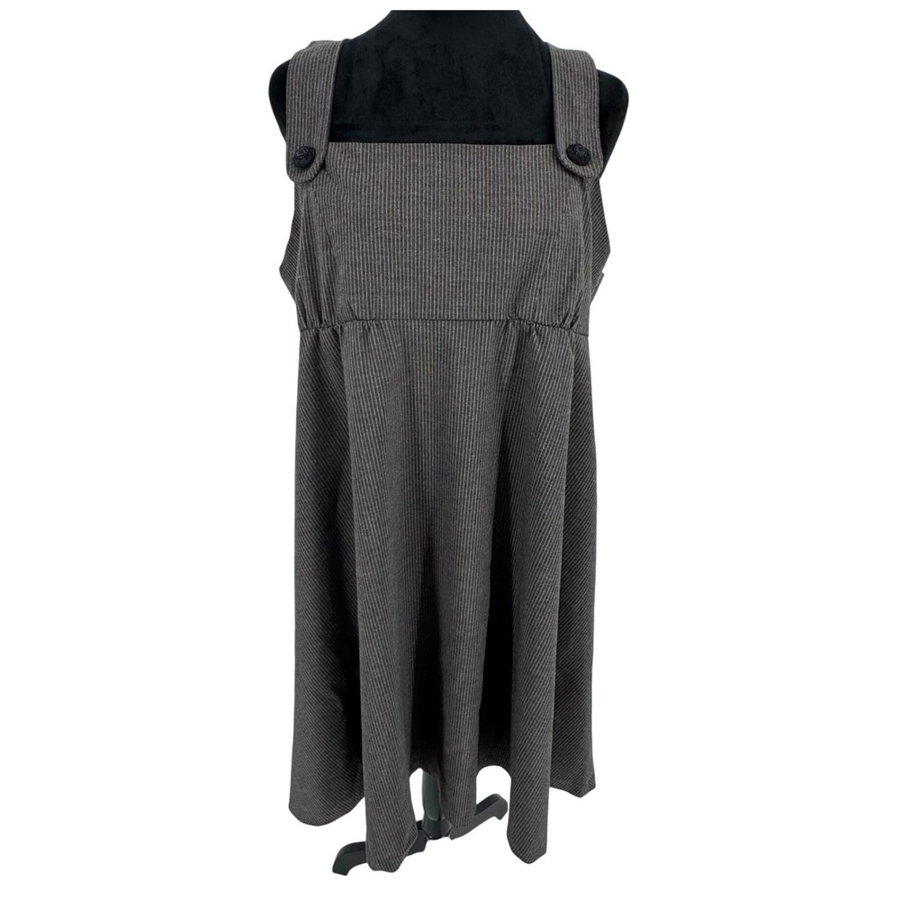 Womens Y2K Pinstripe Overall Bib Dress Large Empire Waist Square Neck 90s Grunge